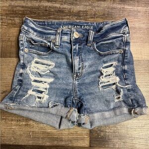 American Eagle Hi-Rise Shortie Size 2 Distressed Denim Cuffed Shorts